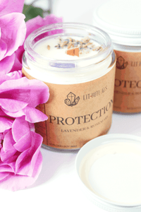 Lavender & Rosemary Amethyst Crystal Candle for Shielding + Healing, Third Eye Chakra