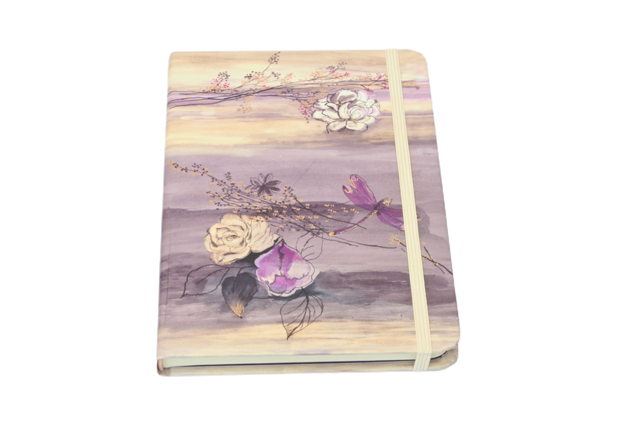 Sacred White Lotus Journal with Gold Foil + Purple Dragonfly for Recording your Purest Intentions