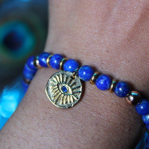 Cleopatra's Eye Lapis Lazuli Crystal Bead Bracelet for Protection against the Evil Eye
