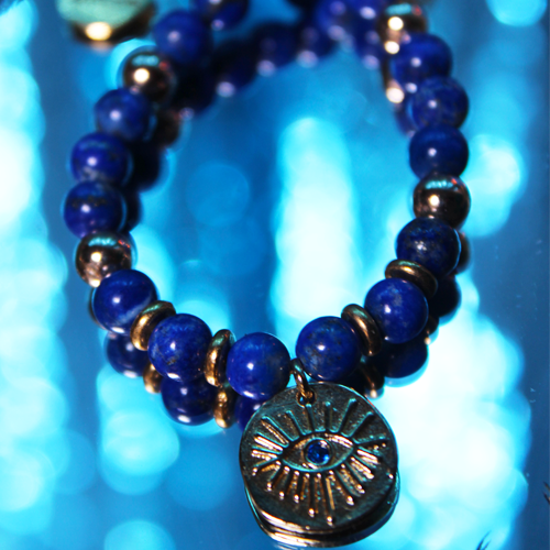 Cleopatra's Eye Lapis Lazuli Crystal Bead Bracelet for Protection against the Evil Eye