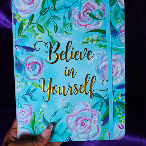 Bright Blue Green + Gold Foil Journal for Deepening your Self Confidence